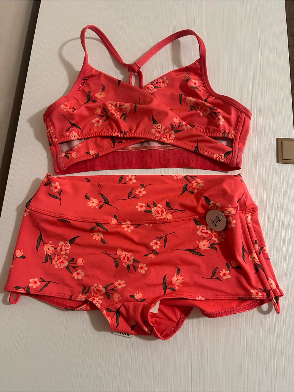🏄🏽‍♀️🌊NWT👙Pink Sport GYM TO SWIM Coral Floral Active Bikini Swimwear Set🪸👙